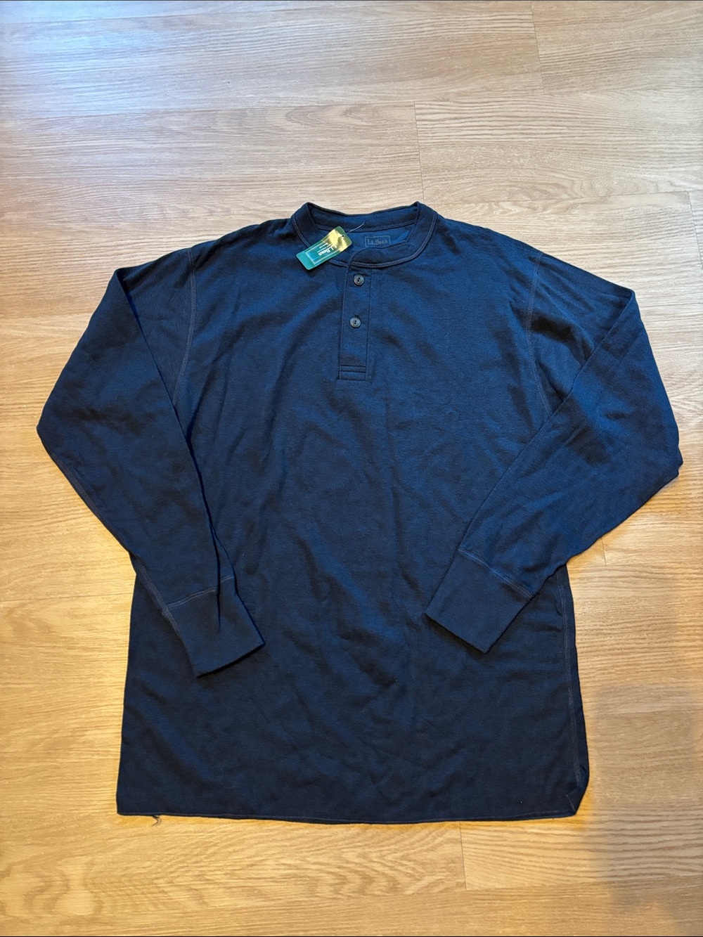 NWT LL Bean Men’s Large Tall River Driver Shirt Henley Lined Wool Navy Blue